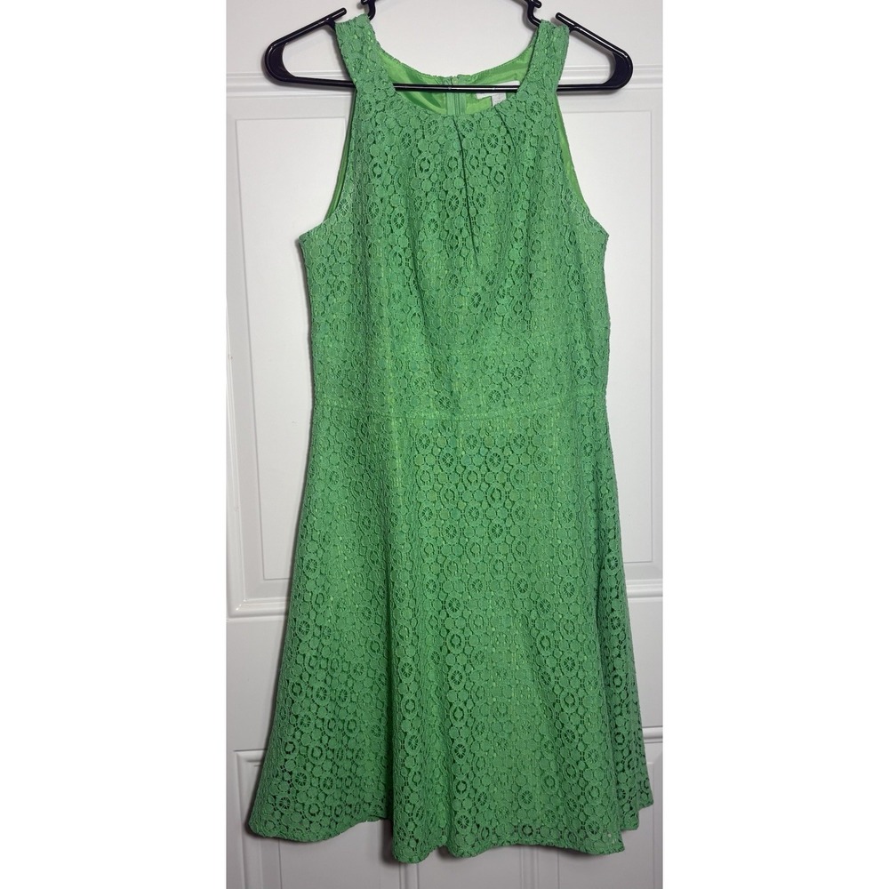 New York & Company Green Eyelet Halter Dress Women's Size 4 Empire Waist